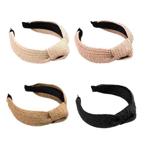 SOIMISS 4 Stück Teiliges Geflochtenes Raffia Haarband Ohne Knoten Elastisch Leichtes Damen Stirnband für Strand Party und Alltag Farblich Gemischt Schwarz Gelb Beige von SOIMISS