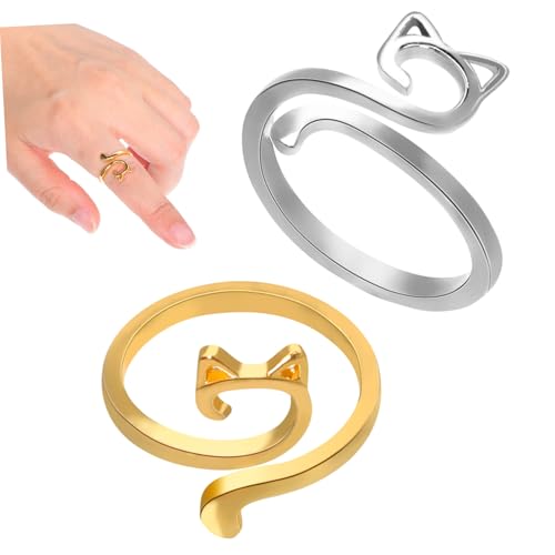 SOIMISS 4 Stück Teiliges Häkelring Verstellbaren Geflochtenen Garnführungsringen in Gold und Silber Offener Fingerring mit Katzenohren design für Präzise Garnspannung Beim Stricken und von SOIMISS