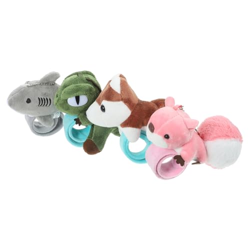 SOIMISS 4 Stück Teiliges Plüsch Tier Snap Armband Kinderleichtes Slap Wristband Weiches Stofftier Armband Leicht Tragbar Robust für Schulkind Party und Alltag Bunte Tiermotive von SOIMISS
