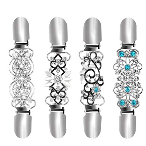 SOIMISS 4 Stück Retro Cardigan Clips Vintage Metall Kristall Strass Pullover Schal Clip Form Antike Schal Clip Brosche Pin Kostüm Zubehör für Frauen Damen Strickjacke Kleider Jacke Silber von SOIMISS