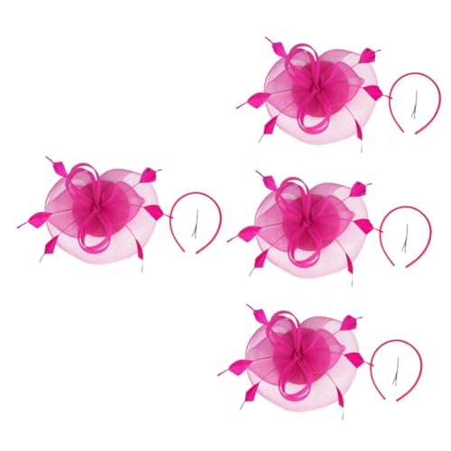SOIMISS 4stücke Fascinator Hut Damen Mit Netz Und Feder Elegantes Haarschmuck Für Hochzeit Tea Party Bankett Und Cocktail Leicht Und Bequem Für Besondere Anlässe Leuchtendem Rosarot von SOIMISS