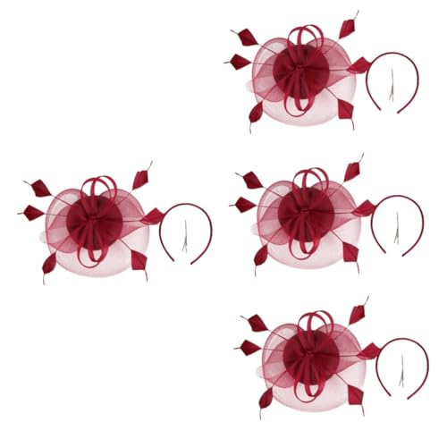 SOIMISS 4stücke Fascinator Stirnband Für Damen Elegantes Hochzeitsaccessoire Aus Netz Und Kunstfedern Leicht Und Komfortabel Für Teepartys Bankette Und Besondere Anlässe Bordeauxrot von SOIMISS