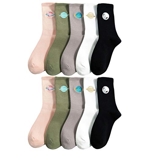 SOIMISS 5 Paar Planet Pattern Socken Mittelschlauch Socke Baumwollstrumpf Frauen Stickerei Socke von SOIMISS