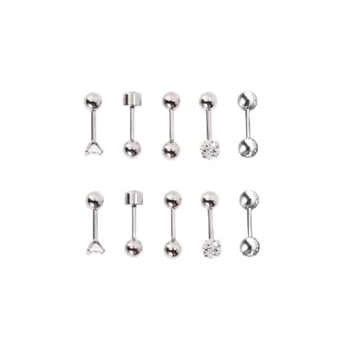 SOIMISS 5 Paare Runde Ohrstecker aus Barbell Piercing Ohrschmuck für Helix Tragus Knorpel Silber Verschiedene Designs Langlebig Sicher Angenehm zu Tragen von SOIMISS