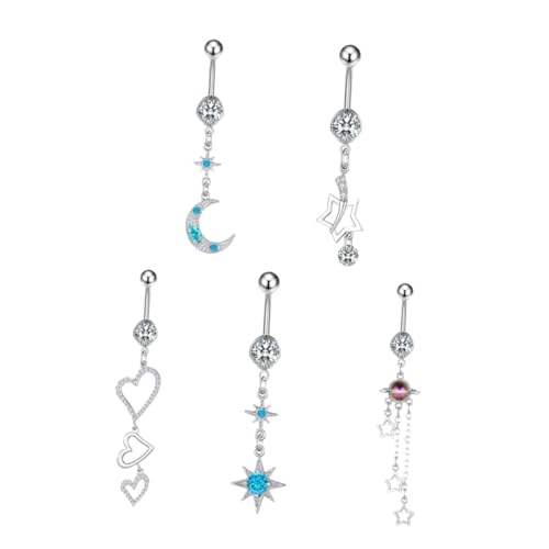 SOIMISS 5 Stück Teiliges Bauchnabelpiercing Zirkonia Langlebige Bauchnabelringe mit Langem Anhänger Modischer Körperschmuck für Damen Rostfrei und Einfach zu Tragen von SOIMISS