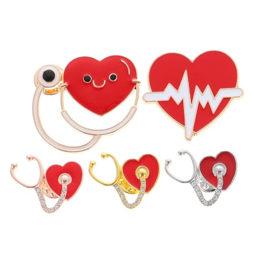 SOIMISS 5 Stück Teiliges Herzförmiges Stethoskop Anstecknadel Arzt Krankenschwester Zubehör Zinklegierung Brosche Persönlichkeit Dekor für Kleidung Tasche Hut von SOIMISS