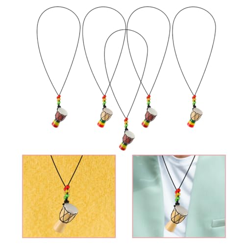 SOIMISS 5 Stück Teiliges Mini Afrikanische Trommel Anhänger Halskette Kreatives Musikinstrument Design Handgefertigte Holz Percussion Schmuck Originelles Geschenk für Trommelliebhaber von SOIMISS