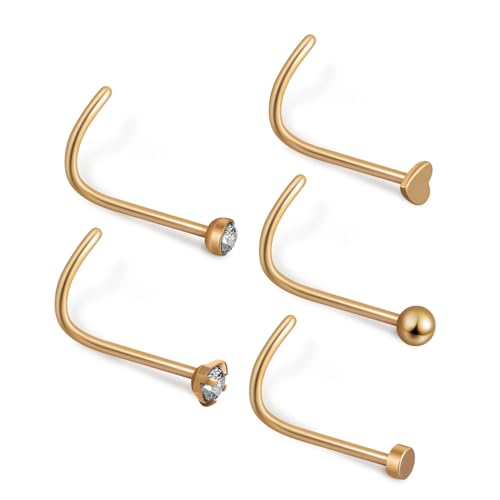 SOIMISS 5 Stück Teiliges Nasenpiercing aus Edelstahl Goldfarbene Spirale Komfortabel und Hautfreundlich Vielseitige Herz Nasenstecker für Damen Einfach Wechselbar Eleganter Schmuck für von SOIMISS
