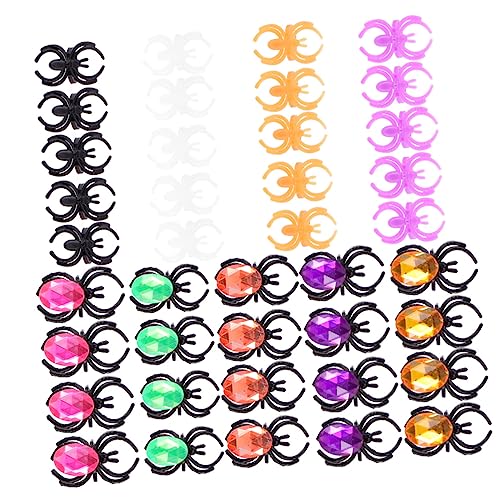 SOIMISS 50 Stück Kunststoff Spinnenringe mit Schmucksteinen Bunte Halloween Finger Ringe Leichtes Party Accessoire Langlebig und Verstellbar für Kostüm Karneval Alltag und Themenpartys von SOIMISS