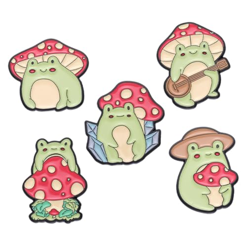SOIMISS 5stücke Frosch Und Pilz Anstecknadel Niedliche Tier Brosche Emaille Abzeichen Für Jacken Hüte Rucksäcke von SOIMISS