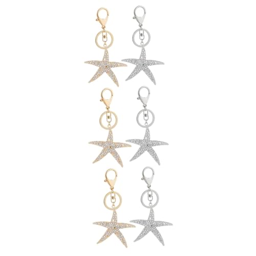 SOIMISS 6 Stück Seestern Schlüsselanhänger Glänzender Schlüsselanhänger Meeresthema Schlüsselanhänger Strass Schlüsselanhänger Strass Schlüsselanhänger Metallische Geldbörsen von SOIMISS