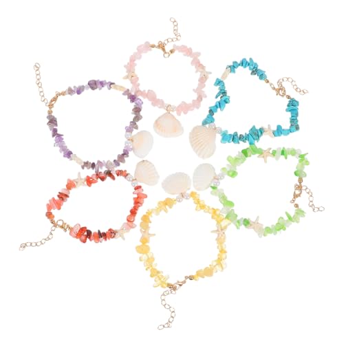 SOIMISS 6 Stück Teiliges Boho Fußkettchen aus Handgefertigten Perlen und Muscheln Verstellbare Strand Fußkette für Damen Leichter Komfortabler Schmuck für Sommer Urlaub und Beachparty von SOIMISS