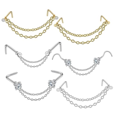 SOIMISS 6 Stück Teiliges Nasenpiercing aus Edelstahl mit Doppelter Nasekette Leichtes Modisches Nasenschmuck für Damen und Herren für Alltag Party und Besondere Anlässe von SOIMISS