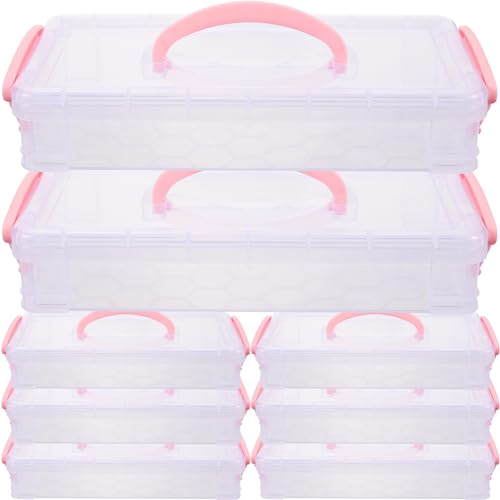 SOIMISS 8 Packungen Stapelbare Kunststoff Stifteboxen Aufbewahrungsbox für Schule Bleistift Organizer mit Handgriff für Schüler Stifte und Kleine Schreibwaren Transparent mit Rosa von SOIMISS