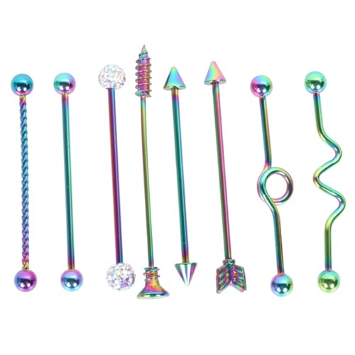 SOIMISS 8 Stück Teiliges Edelstahl Industrial Ohrstecker mit Schraubverschluss Design Bunte Barbell Piercing Schmuck für Damen und Herren Modische und Langlebige Ohrstecker von SOIMISS