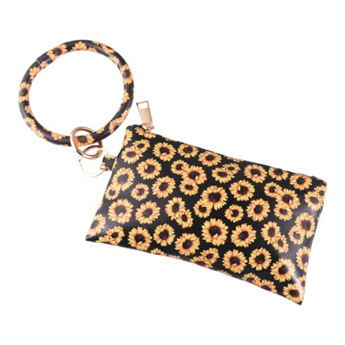 SOIMISS Geldbeutel Mit Schwarzem Hintergrund Und Gelbem Sonnenblumendruck Multifunktionaler Damen-Geldbeutel Tragbarer Zarte Handytasche Handtasche Mit Reißverschluss von SOIMISS