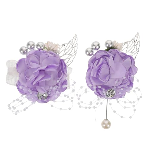 SOIMISS Blumenarmband Für Hochzeit Brautschmuck Ansteckblume Und Ansteckblume Brautjungfernarmband Violetter Stoff von SOIMISS