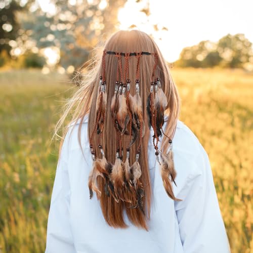 SOIMISS Bohemian Feder Haarband Damen Handmade Stirnband mit Perlen und Langen Fransen Ethno Kopfschmuck für Festival Party und Alltag Gelb von SOIMISS