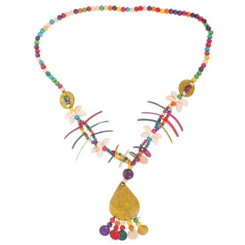 SOIMISS Boho Halskette Damen Lang Mehrreihige Holzperlen Kokosnuss Muschel Schmuck Sommerurlaub Accessoire Gelb von SOIMISS