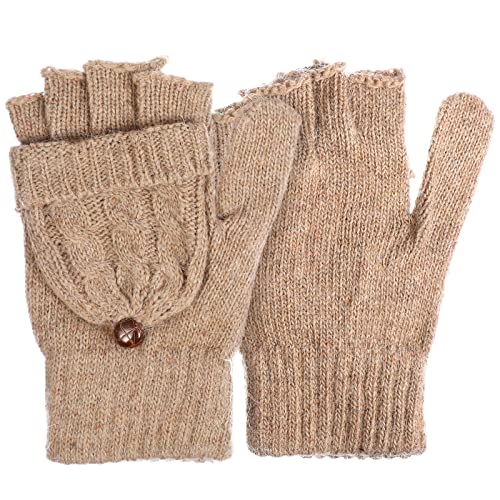 SOIMISS Fingerlose Fäustlinge, faltbar, für Damen, Thermo-fingerlose Zopfmuster-Handschuhe mit Flip, für Mädchen, Damen, Herren, kaltes Wetter, Braun von SOIMISS