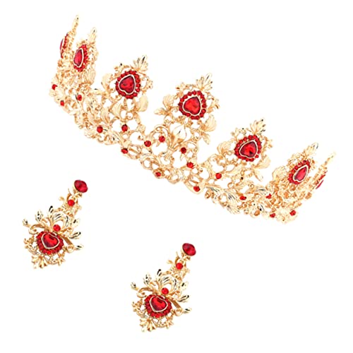 SOIMISS Braut Haarnadel Ohrclips Set Roter Bridal Crown Hochzeitsschmuck Stilvoll Accessoire für Braut und Festtagsmode von SOIMISS