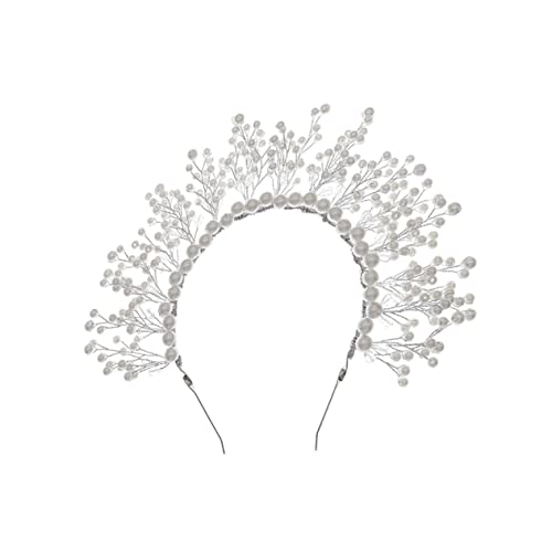 SOIMISS Braut Perlenkrone Haarschmuck mit Handgefertigten Perlen Silbernes Tiara Stirnband für Hochzeit Party Fotoshooting und Festliche Anlässe von SOIMISS