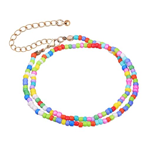 SOIMISS Bunte Perlen Clavicle Chain Damen Halskette Einlagige Kreative Reiskornkette Modischer Choker Schmuck für Strandparty Abschlussball und Alltag Leicht und Langlebig von SOIMISS