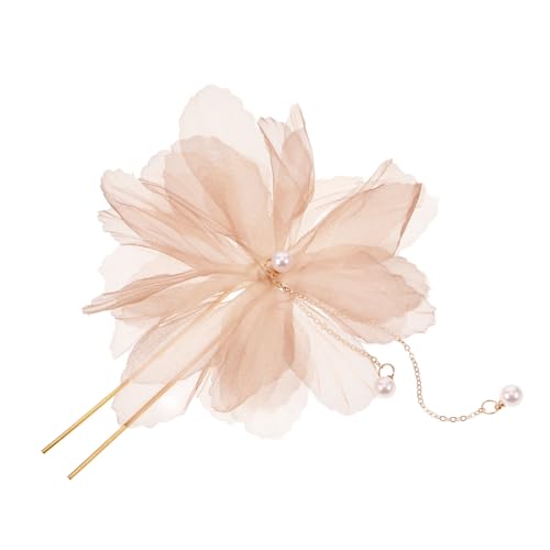 SOIMISS Chiffon Blumen Haarnadel U Förmig mit Perlen und Quaste Chinesischer Stil Haarschmuck für Damen Vielseitig Einsetzbar Stabiler für Braut und Brautjungfer Eleganter Dutt Zubehör von SOIMISS