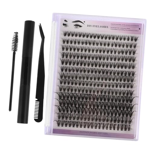 SOIMISS DIY Wimpernverlängerung mit Einzelnen Wimpern Clusters Wimpernkleber und Entferner Gebogene Pinzette und Wimpernbürste Schwarzes Profi Tool für Präzise Anwendung und Natürlich von SOIMISS