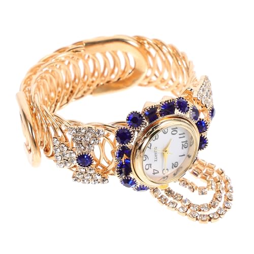 SOIMISS Damen Armbanduhr mit Funkelnden Strasssteinen Blaues Stilvolles Quarzuhrwerk Modisches Offenes Metallarmband Geeignet für Alltag und von SOIMISS