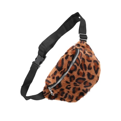 SOIMISS Damen Bauchtasche Kunstfell mit Quasten Verstellbare Umhängetasche für Handy und Wertsachen Leopard Design für Partys und Freizeitaktivitäten von SOIMISS