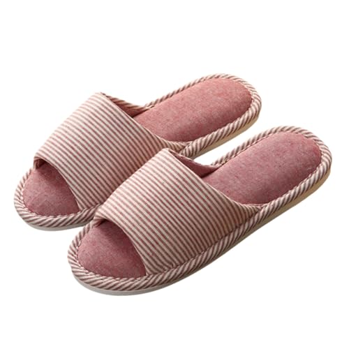 SOIMISS Damen Baumwoll Hausschuhe Rutschfest Leichte Indoor Slippers mit Modischem Streifenmuster Atmungsaktiv Ganzjährig Tragbar Bequeme Alltagsschuhoption von SOIMISS