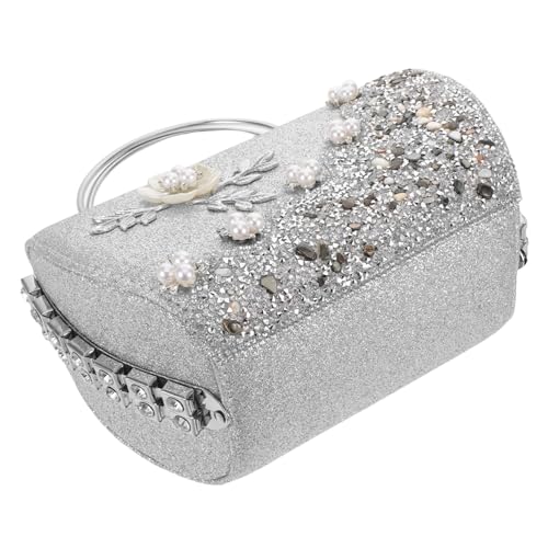 SOIMISS Damen Clutch Handtasche mit Funkelnden Strass Perlenverzierungen Silberfarbene Abendtasche für Hochzeit Gala und Party Kompakt und Geräumig Formelle Abendtasche von SOIMISS
