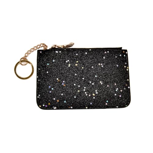 SOIMISS Damen Zipper Geldbörse Mit Stern-Pailletten Schmal Und Leicht Als Party Abendtasche Schlüsselanhänger Zur Sicheren Aufbewahrung Von Münzen Und Karten Schwarz von SOIMISS