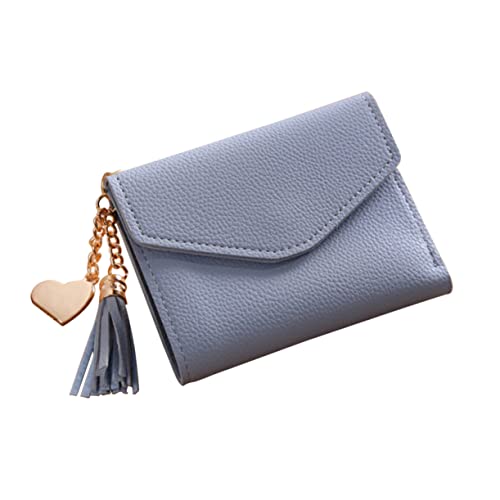 SOIMISS Damen Mini Pu Geldbörse Mit DREI Fächern Und Quaste Litchi- Für Karten Münzen Und Bargeld Leicht Und Elegant Hellblau von SOIMISS
