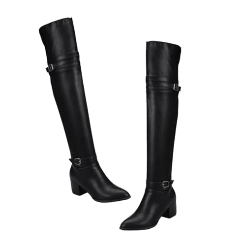 SOIMISS Damen Overknee Stiefel Herbst Winter Kniehohe Lange Boots mit Dickem Absatz Rutschfeste Sohle Atmungsaktive Einlegesohle Modisch und Warm für Kalte Tage Schwarz von SOIMISS