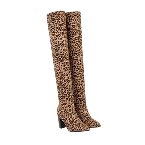 SOIMISS Damen Overknee Stiefel Herbst Winter Ritter Stiefel mit hohem Schaft Westernschuhe Gummistiefel Herbst Winter Stiefel Lange Stiefel, Leopard, 37.5 EU von SOIMISS
