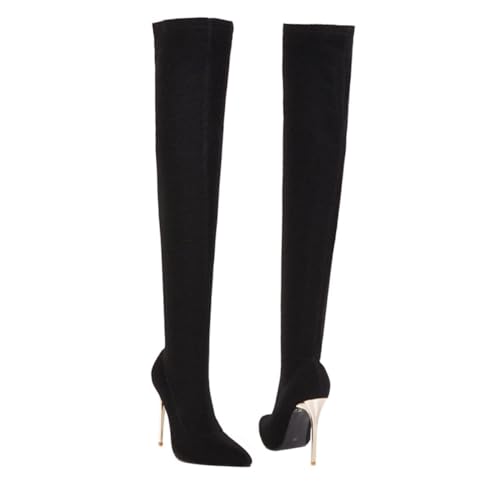 SOIMISS Damen Overknee Stiefel mit Dünnem Absatz Kniehohe Winterstiefel für Herbst Rutschfeste Sohle Atmungsaktive Innensohle Warme Lang Boots für Modische Frauen Schwarz von SOIMISS