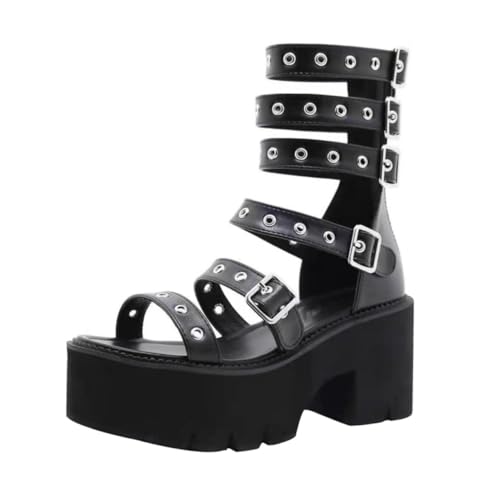 SOIMISS Damen Sandalen mit Dickem Plateau und Breitem Blockabsatz Sommerliche Pu ledersandalen in Schwarz Modische Freizeit Strand Schuhe für Frauen Bequeme Robuste Sommer Footwear von SOIMISS