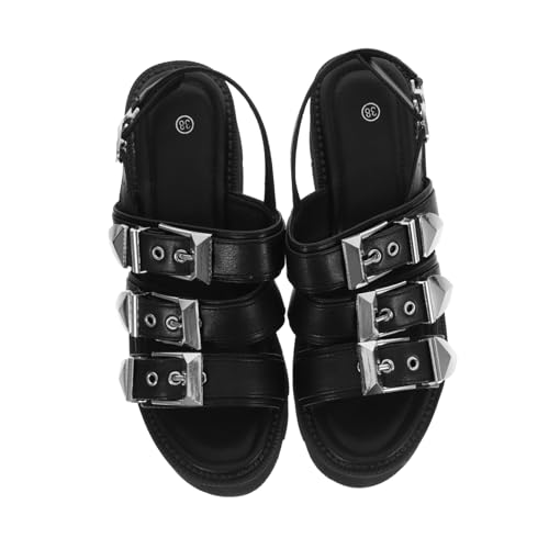 SOIMISS Damen Sandalen mit Dicker Plateau Sohle Rutschfest Offene Zehen Sommer Schuhe für Frauen Bequeme Stylische Sandaletten mit Absatz Einfache Handhabung Schwarz von SOIMISS