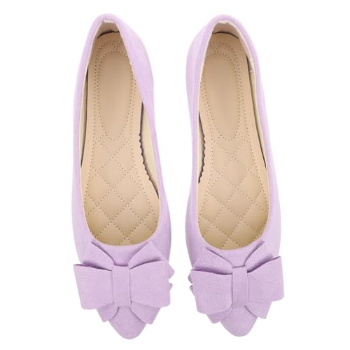 SOIMISS Damen Spitz Toe Ballerinas mit Schleife Flache Brautschuhe für Hochzeit Arbeitsschuhe Bequeme Party und Alltagsschuhe Leichtes Design Schnelle Anziehbarkeit Fliederfarben von SOIMISS