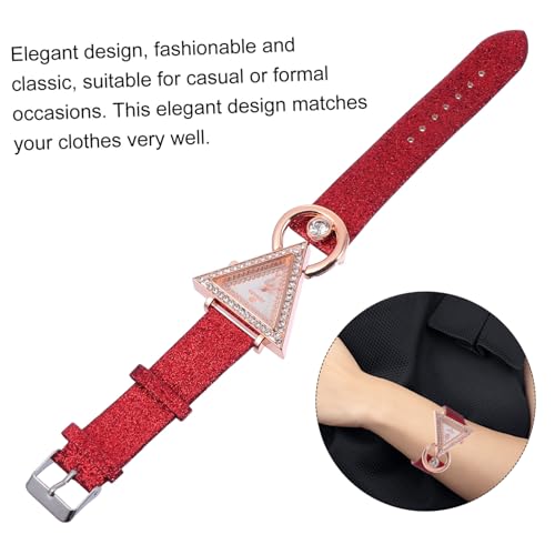 SOIMISS Damen Uhr mit Strasssteinen Rotes Lederarmband Dreieck Design Quarzuhr Modeaccessoire für Alltag Party Geschenk von SOIMISS
