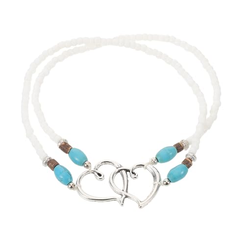 SOIMISS Elastische Fußkettchen Für Damen Mehrlagige Fußkettchen Mit Herz-anhängern Boho-herzperlen-fußkettchen Aus Zinklegierung Und Kunststoffperlen Fußkettenschmuck Für von SOIMISS