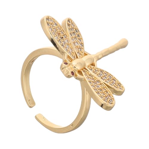 SOIMISS Dragonfly Ring Gold Plated Offener Verstellbarer Damenring Mit Funkelnden Zirkonia Modeschmuck Eleganter Statement ring Für Hochzeiten Partys Alltag von SOIMISS