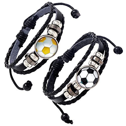 SOIMISS Fußball Armbänder 2Pcs Fußball Ball Charme auf Geflochten Armreif Schmuck Geschenk für Fußball- Player Jungen Männer von SOIMISS