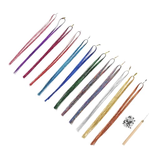 SOIMISS Glitzernde Hair Tinsel Strähnen Farben Haarverlängerung Haarschmuck für Mädchen Party Haarstyling mit Häkelnadel und Silikonperlen Verstellbar Bunt von SOIMISS
