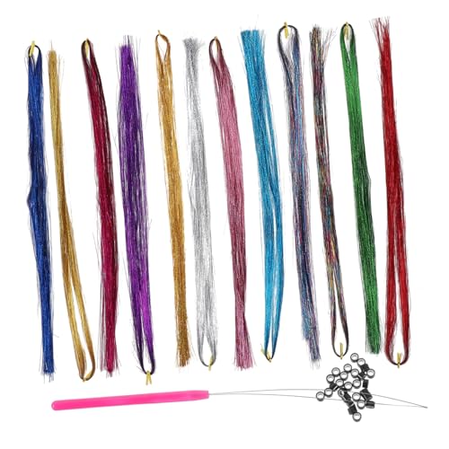 SOIMISS Hair Tinsel Strähnen Bunte Glitzer Haarsträhnen mit Silikonbändern und Häkelnadel Synthetische Lametta Extensions zum Einflechten Geeignet für Party Festival Alltag und Kostüme von SOIMISS