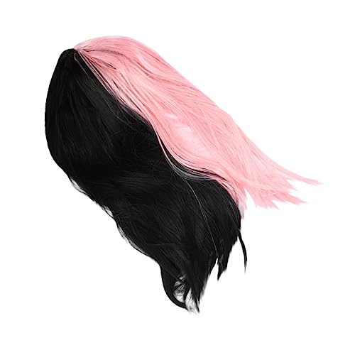 SOIMISS Halbperücke Für Damen Lange Perücke Mit Farbverlauf Schwarz Und Rosa Muster Glatte Perücke Haarschmuck Für Kostüme Und Partys von SOIMISS