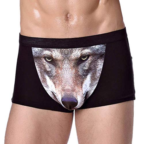 SOIMISS Herren 3D Wolf Kopf Tier Drucken Unterwäsche Boxer Briefs Stretch Modal Unterhose Größe L (Schwarz) von SOIMISS