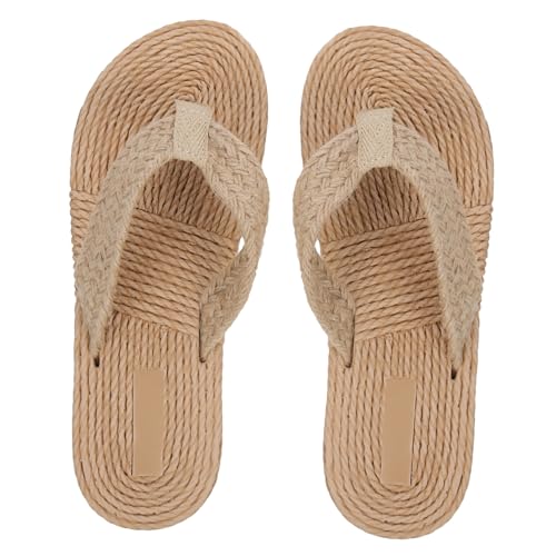 SOIMISS Hausschuhe Aus Strohimitat Flache Sandalen Damen Strandschuhe Für Freizeit Und Reisen Beigefarbene Modesandalen Bequeme Und Hautfreundliche Strandpantoffeln von SOIMISS